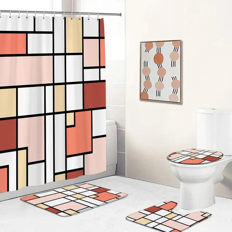 

Креативные геометрические шторки для душа, наборы ковриков для ванной, черные линии, синий, белый, клетчатая вставка, декор для ванной комнаты, придверные коврики, коврик для крышки унитаза W120xH180cm