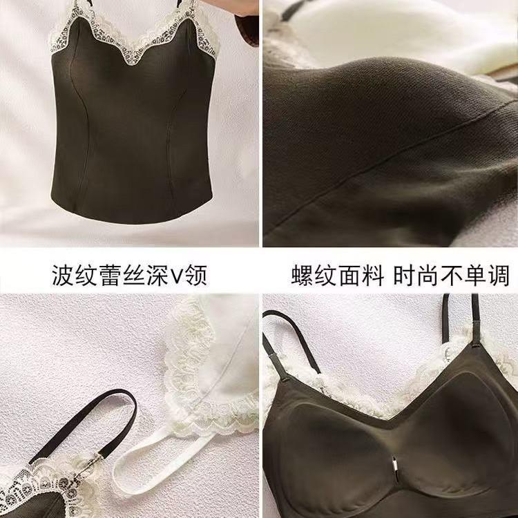 Spring and summer polished thermal vest with chest pad, free bra, integrated pure lace base with suspender top