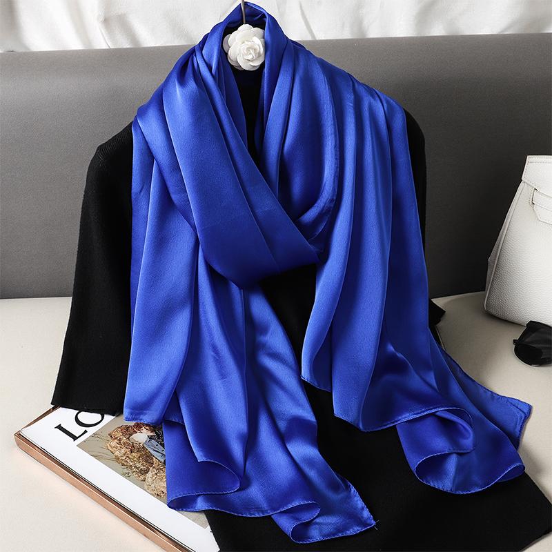 Luxury Brand Summer Solid Pure Silk Scarf Women Long Large Size Soft Wrap and Shawls Bandana Beach Hijab Head Female Foulard