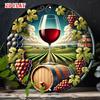 Red Wine Glass with Vineyard Scenery HD Metal Wall Art D Illusion Round Tin Sign for Kitchen Bar Home Decor