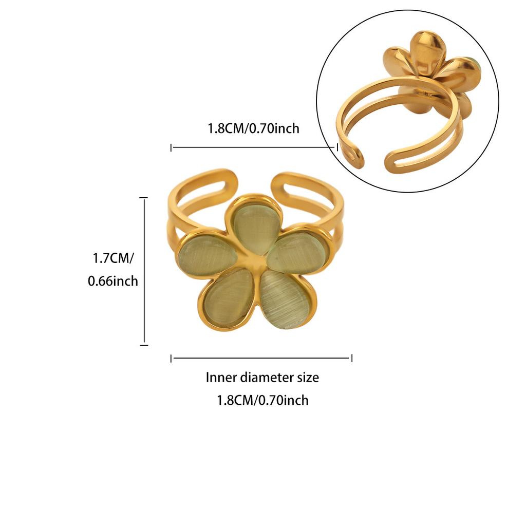 18K Gold Plated Stainless Steel Open Ring Color Flower Pattern Women Jewelry