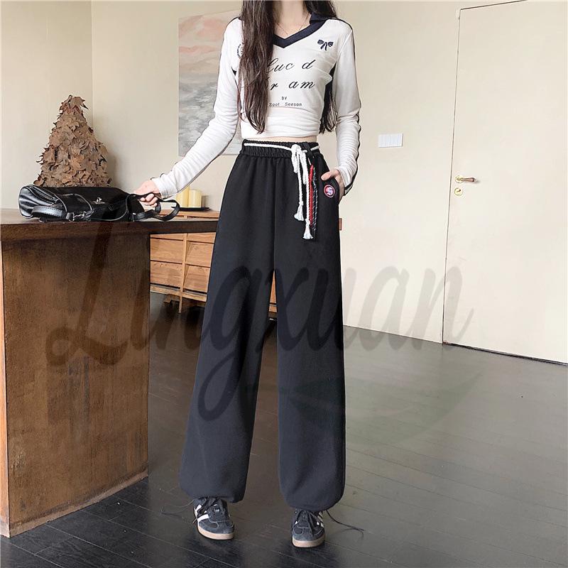 

Vintage Style Jazz Hip Hop Women s Drawstring Sweatpants - Loose Fit, Straight Cut for Street Dance, Suitable for Spring, Autumn, Winter. XL чорний