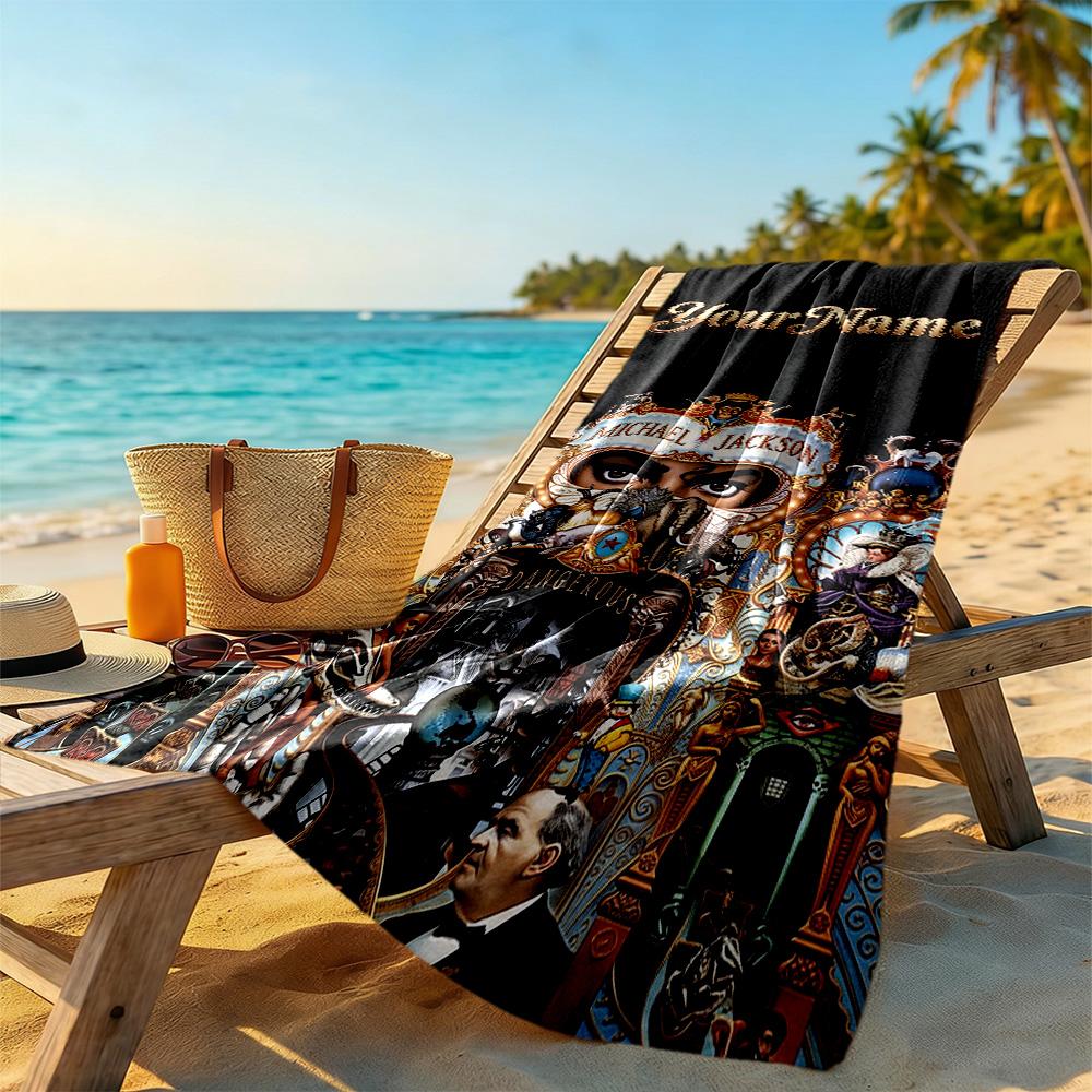 Michael Jackson Customized Name Beach Towel High Absorbency & Quick-Dry Ideal for Travel Outdoor Swim Pool Yoga Surf Camping Hiking Gym Gift Holiday