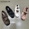 Moda SUOJIALUN 2024 Jesień Damskie Płaskie Buty Panie Eleganckie Plisowane Panie Eleganckie Płytkie Wsuwane Baleriny Buty Miękkie Płaskie Sukienka Bo