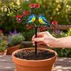 Regen Schnee Beständige Rasenpfähle Metall Vogel Gartenpfahl Dekor, Wetterbedrucktes Flaches Hofkunst Ornament, Rostfreier Blumentopf Dekorativer Einsatz