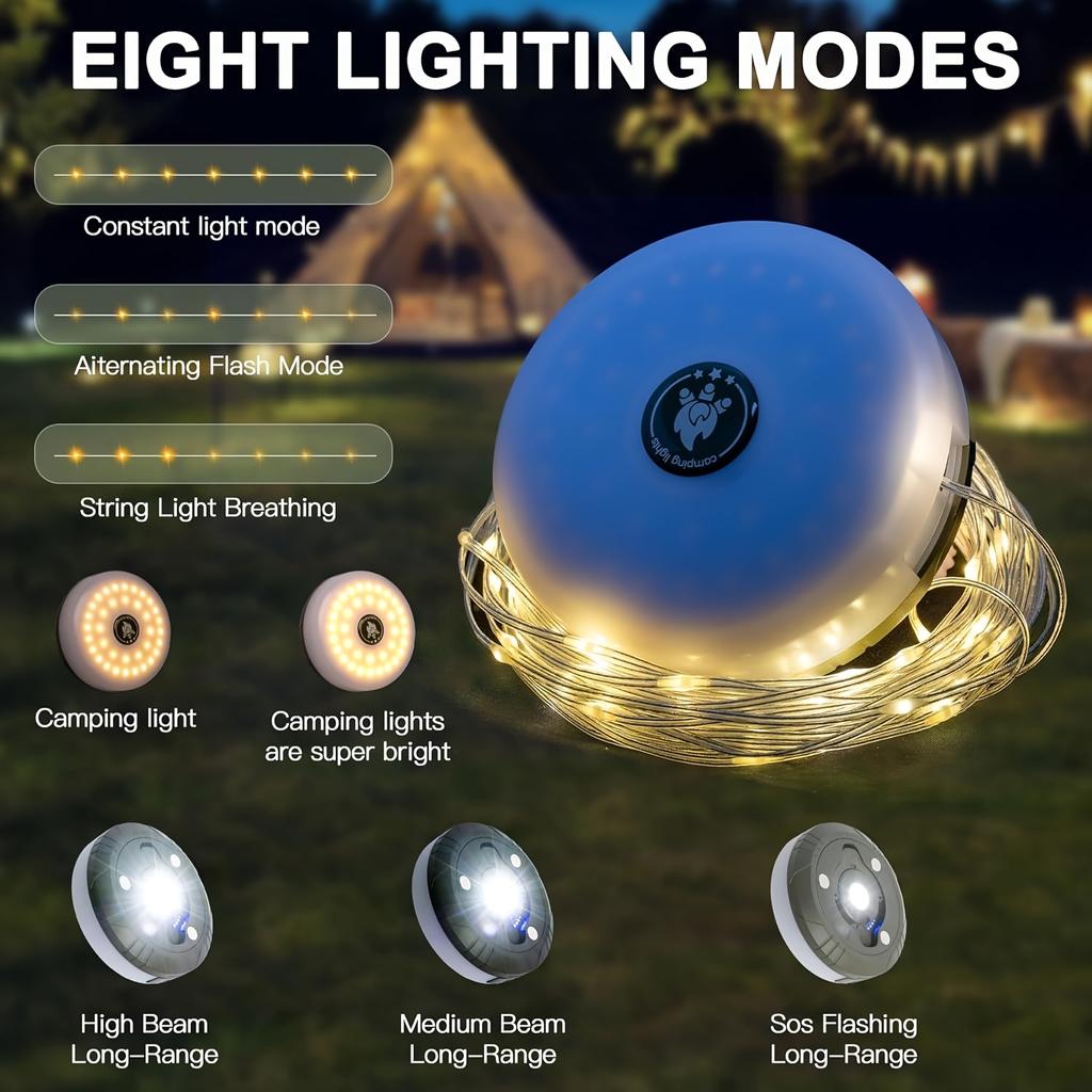 1pc Multifunctional LED Camping Light with Warm White and RGB String Lights, Rechargeable LED Ambient Magnetic String Lights Tent Light