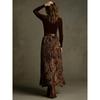 2026 Chic European & American Autumn Slim Top with Elegant Long Skirt and Retro Print, Belt Included