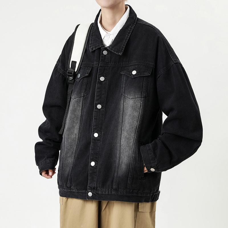 

Трендовый бренд Ретро Гонконгский стиль Джинсовая куртка Мужская Свободная и Тонкая Универсальный Темперамент Лацкан Джинсовая S