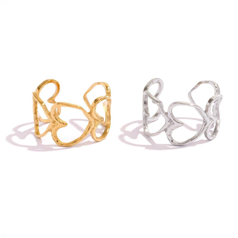 Stainless Steel Heart-Shaped Hollow Opening Rings for Women Men Classic Texture No Fading Couple Rings Party Jewelry Accessories