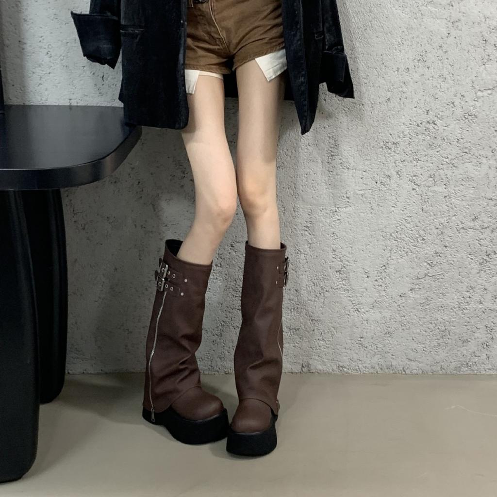 Spice Girl Fried Street Pant Pants Boots Women's Muffin Thick-soled Heightening Boots Small Man But Knee Knight Boots