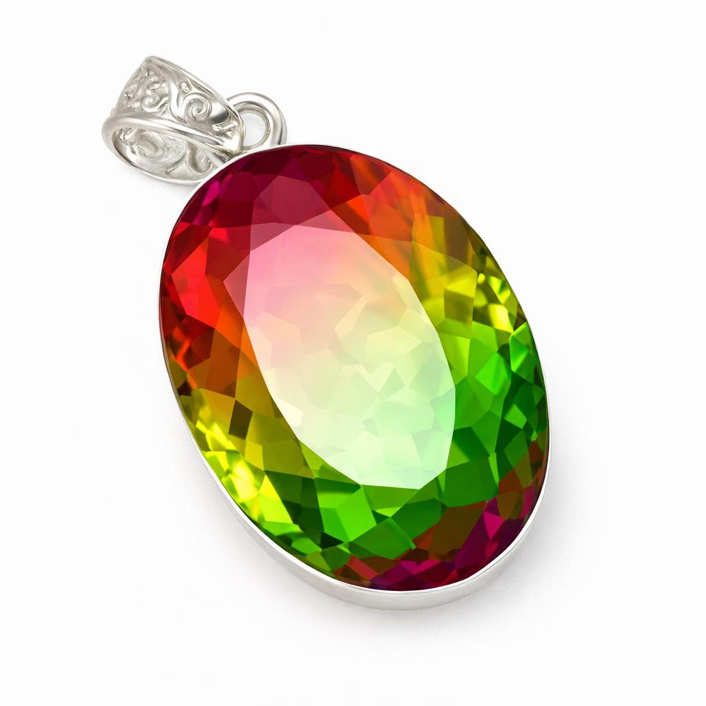

Lab Created Tourmaline 67 Ct 925 Sterling Silver Oval Cut Rare Gemstone Pendant 44.2 mm approx різнокольоровий