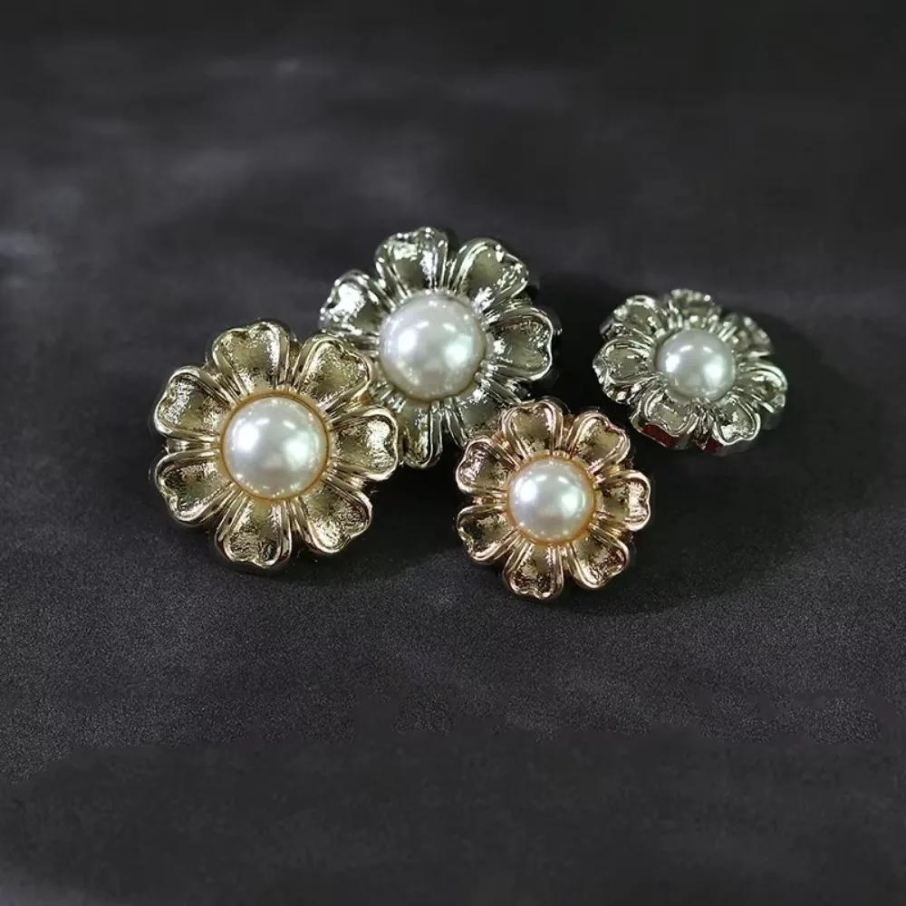 A Set of 10 Pieces of Delicate Pearl Inlaid Sunflower Shape Metal Buttons, Dress Shirt Blazer Cardigan Decorative Flower Buttons