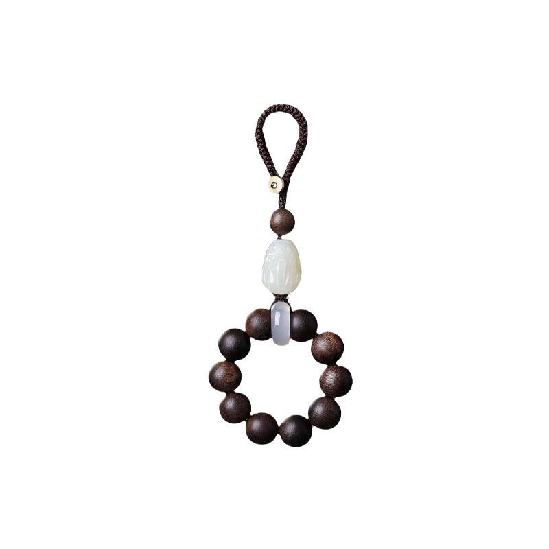 Vietnam Nha Trang agarwood semi-submersible car keychain pendant, natural Hetian jade Pixiu car interior decoration accessory