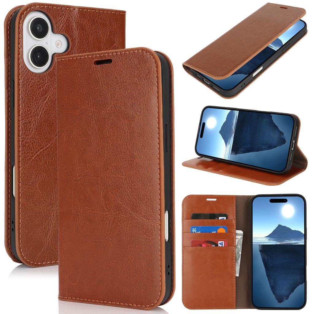 iPhone Crazy Horse Pattern Genuine Leather Wallet Leather Case Fashionable and Practical Combining Card Slot and Stand Function