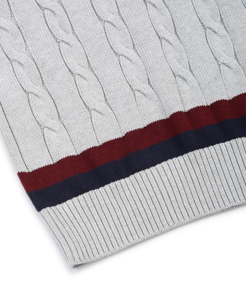 BROOKS BROTHERS Cotton Cable Tennis V-Neck Sweater (Grey) (Bbwnmm6839Wes)