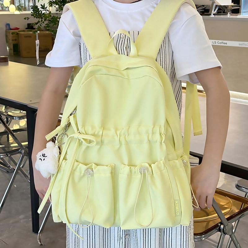 Minimalist Solid Bowknot Students Schoolbag Tutoring Bag Large Capacity Nylon Knapsack Waterproof Outdoor Travel Backpack Tote