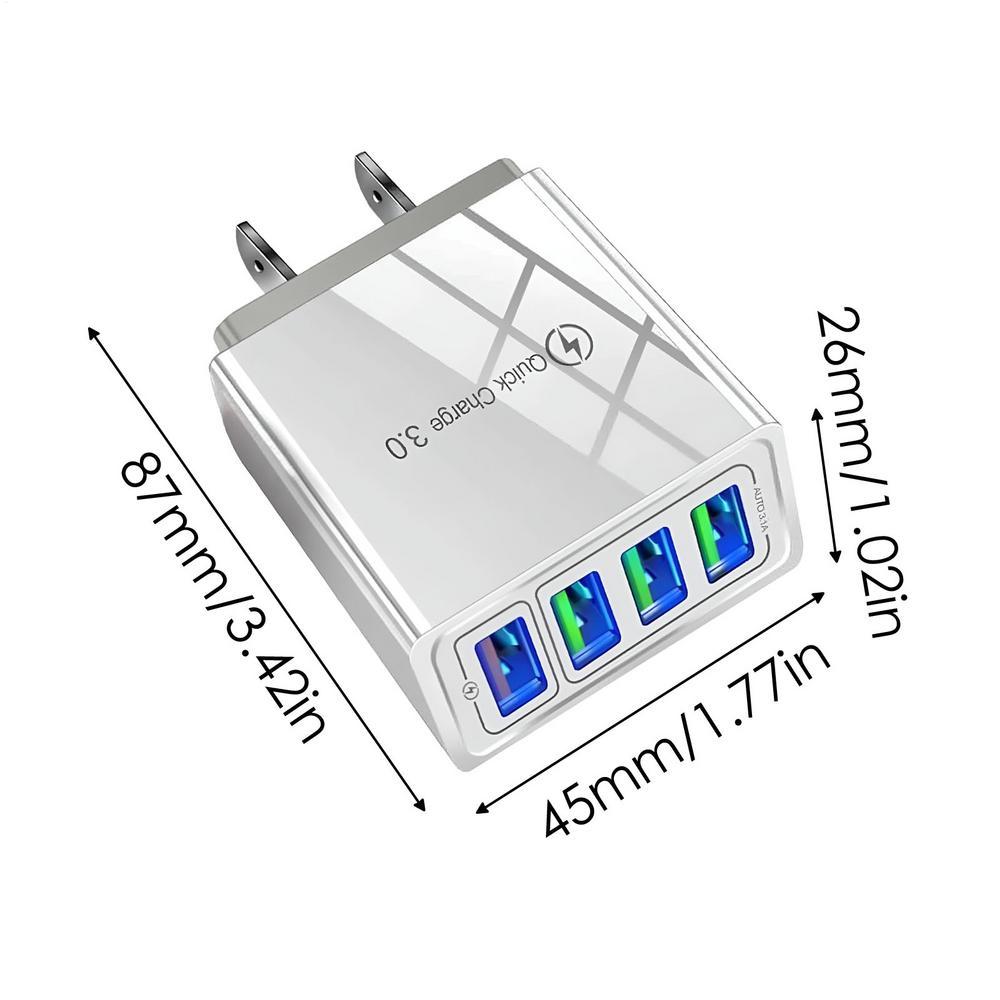 4 USB Phone Charger Faster Charger US/EU Ultra-Fast Charging USB Adapter Charge Four Devices At Once For Smartphones & Tablets
