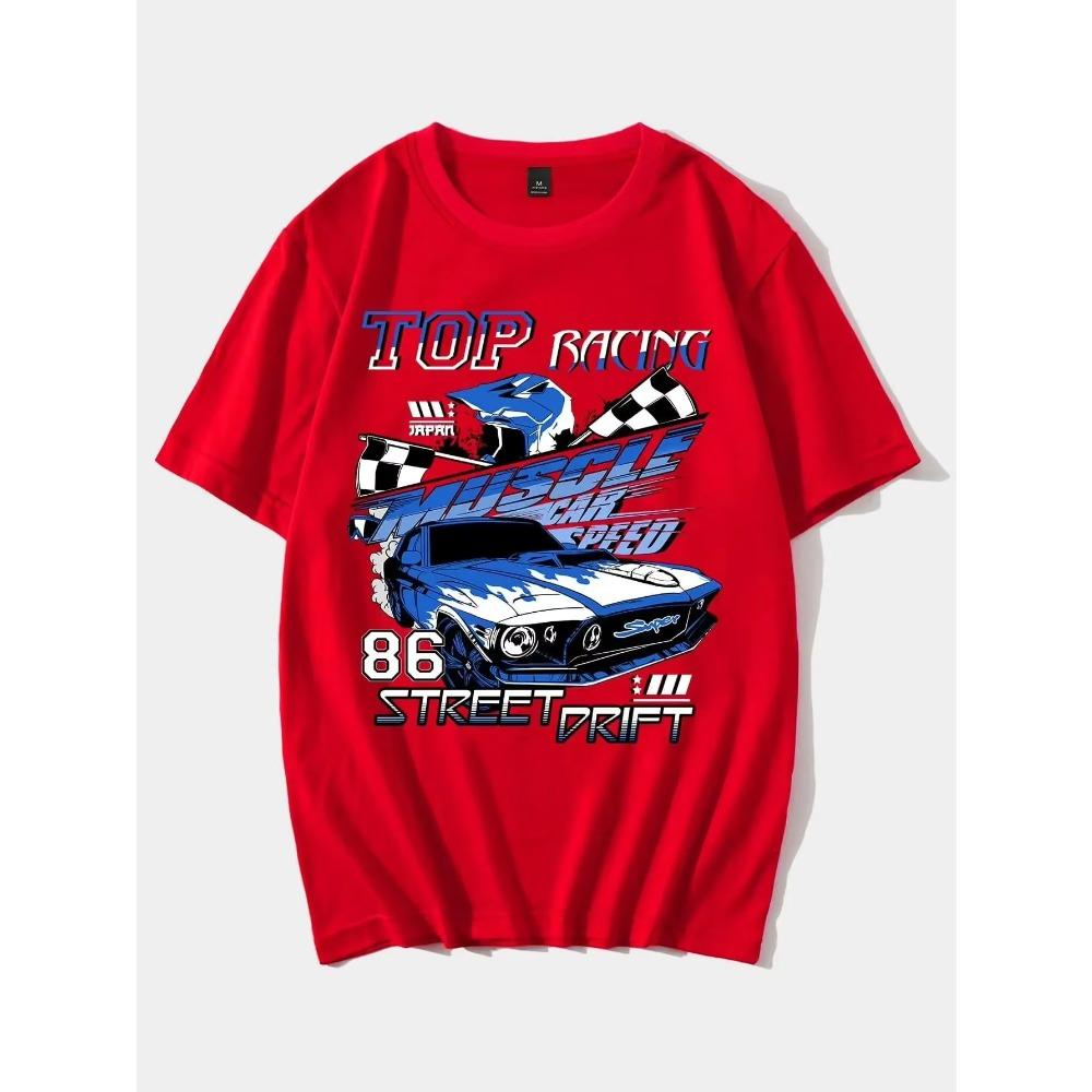 Top Racing Musicle Car Speed 86 Street Drift Male T-Shirts Hip Hop Breathable Tops Casual T Shirt Oversized Cotton T-Shir