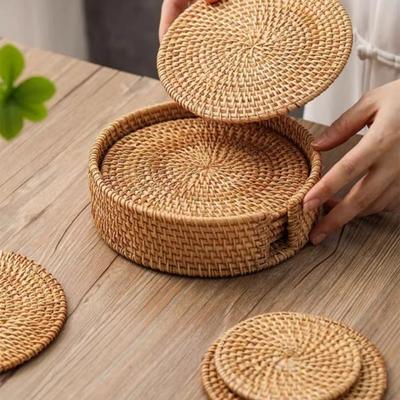 1 Stück Reine Handgefertigte Rattan Untersetzer, Rattanmuster, Hitzebeständige Küchen-Esszimmer-Untersetzer, Aufbewahrung aus Holz für Teeset, Küchenhelfer