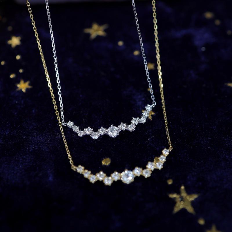 Starry River Brilliant S925 Sterling Silver 14K Gold-Plated Smile Necklace with Zircon Inlaid Diamonds 925 Silver золотой