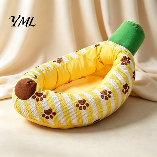 Comfortable Small Dog Bed Banana Cat Bed, Cozy Kitten Snuggle with Raised Edge, Breathable Mesh Cover, Funny for Indoor Cats Dogs Decorative Pet Home