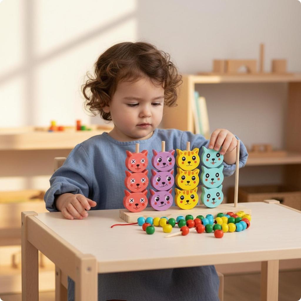 Developmental Cat Stacking Blocks Fine Motor Toy with Hand-Eye