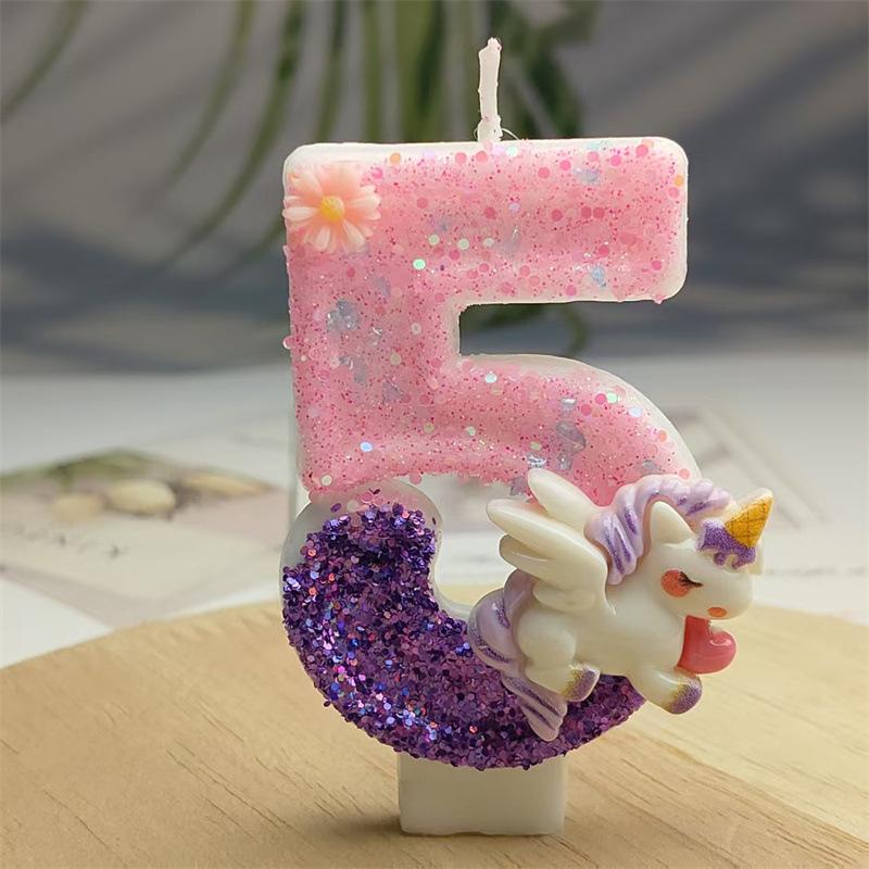 Creative Design Cute Cartoon Unicorn Birthday Candle Cake Atmosphere Birthday Decoration Candle Colorful