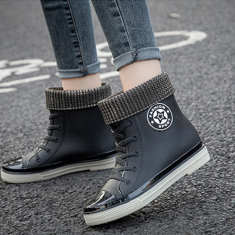 Winer Herbst Damen Regenstiefel Mode Warme Gummistiefel Knöchel Regenschuhe Damen Wasserdicht Garten Galoschen Botas Lluvia Mujer