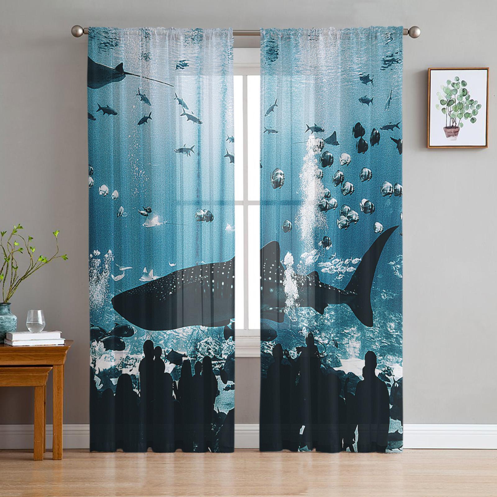 Тюлевые шторы с изображением акулы — фото 12