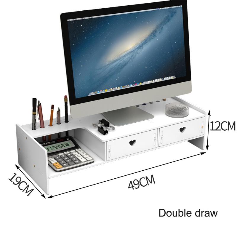 Desktop Added Shelf with Drawers Computer Monitor Stand Office Desk Storage Rack Dormitory Laptop Holder Stationery Organizer