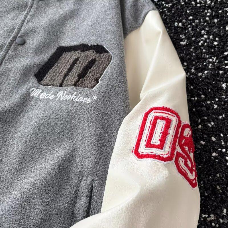 New American Style High Street Workwear Jacket for Men, Autumn Winter Casual Baseball Jacket, Trendy Retro Bomber Jacket for Couples