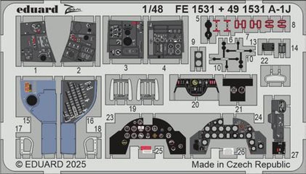 Eduard 1/48 A-1J Skyraider Etching Parts (for Tamiya) Plastic Model Kit Parts EDU491531 (Airplane)