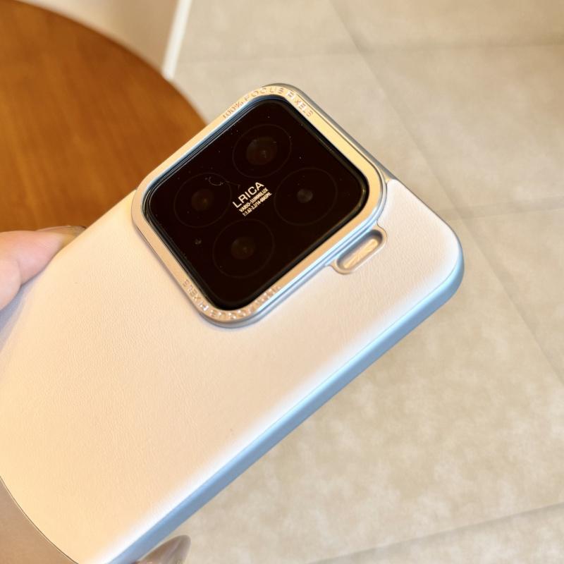 Luxury Double Color Plain Leather Matte Phone Case for Xiaomi 15 14 13 Pro Metal Lens Protection Splice Hybrid Shockproof Cover