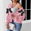 New Autumn and Winter Women's Cardigan with Ribbon Bow Splicing Personality Loose Versatile Sweater Jacket