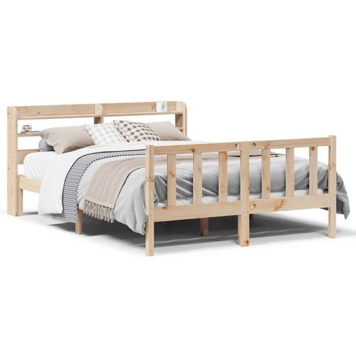 VidaXL Bed Frames with Headboard 140x190 Cm Solid Pine Wood, Bed, Bedroom Furniture, Wooden Bed, Bed 3306572