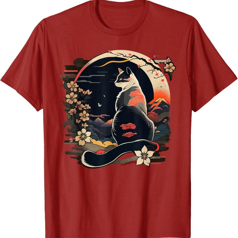 Kawaii Cat Anime Japanese Retro Unisex Women Funny Otaku High Quality Cotton TShirt Cute Graphic Tshirts Fashion Shortsleev