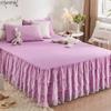 1pc Bed Skirt +2pcs Pillowcase King Queen Size Soft Sanding Fabric Bed Skirt Princess Romance Bedspread