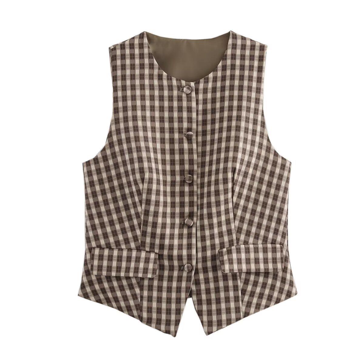 

Комплект женский жилет в клетку и плиссированная юбка, ранняя весна 2025 L