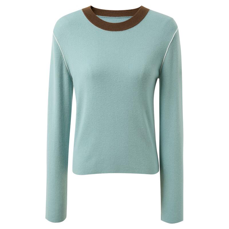Sancai Women's 2025 Winter Contrast Round Neck Knit Sweater