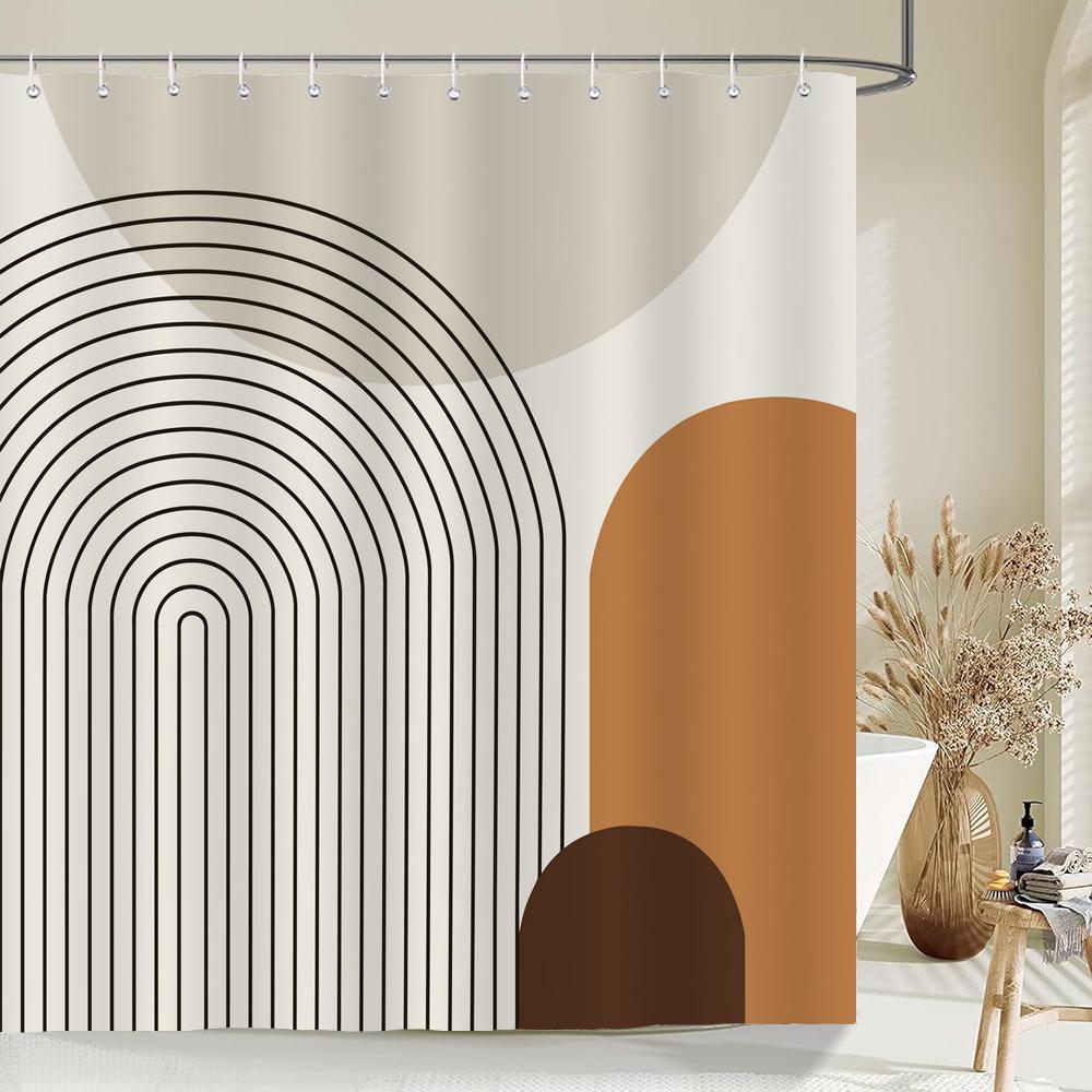Black and White Striped Shower Curtain With Hooks Waterproof Polyester Fabric Geometric Pattern Home Decor Bathroom Curtain