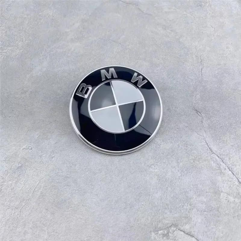 Car Black White BMW Logo Front Hood Emblem 82mm Rear Badge 74mm Wheel Hub Cap 68mm steering wheel sticker 45mm Accessories knuz34