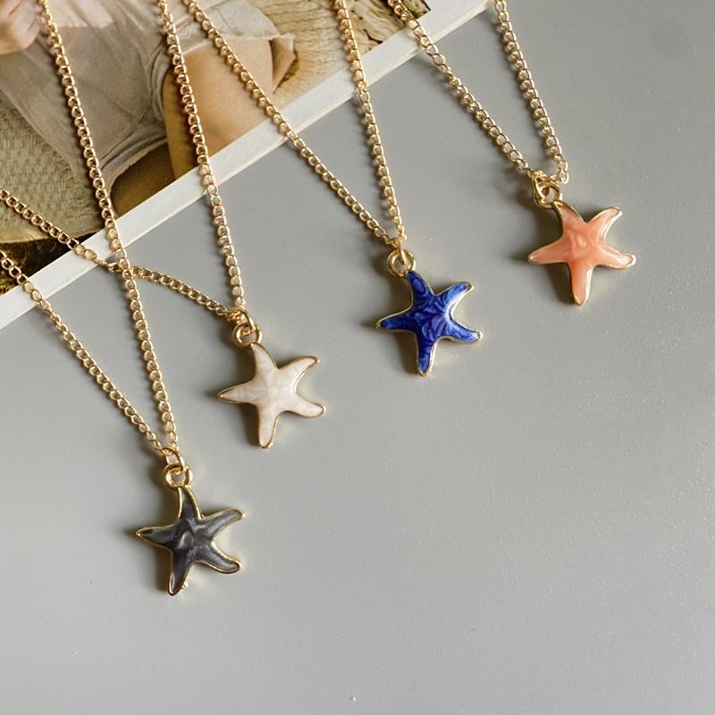Lovely Starfish Necklace for Women Girl White Blue Black Pink Color Fashion Choker Necklace Gift For Friend Jewelry