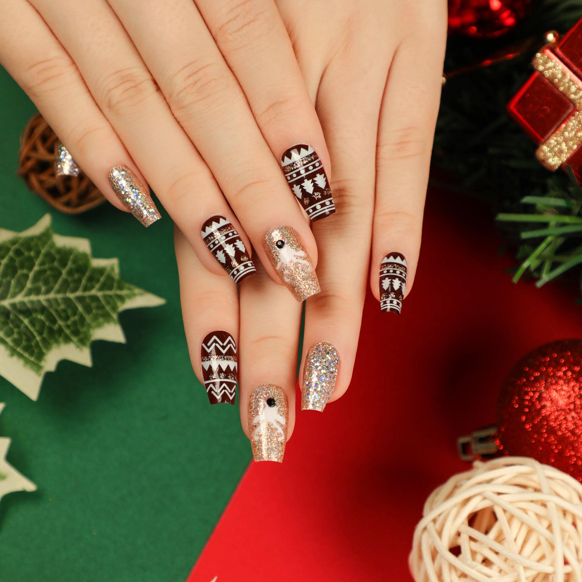 Nail Art Christmas Popular Ballet A-Type Elk Fake Nail Nail Art Sheet Nail Sticker Wearing Nail Removable