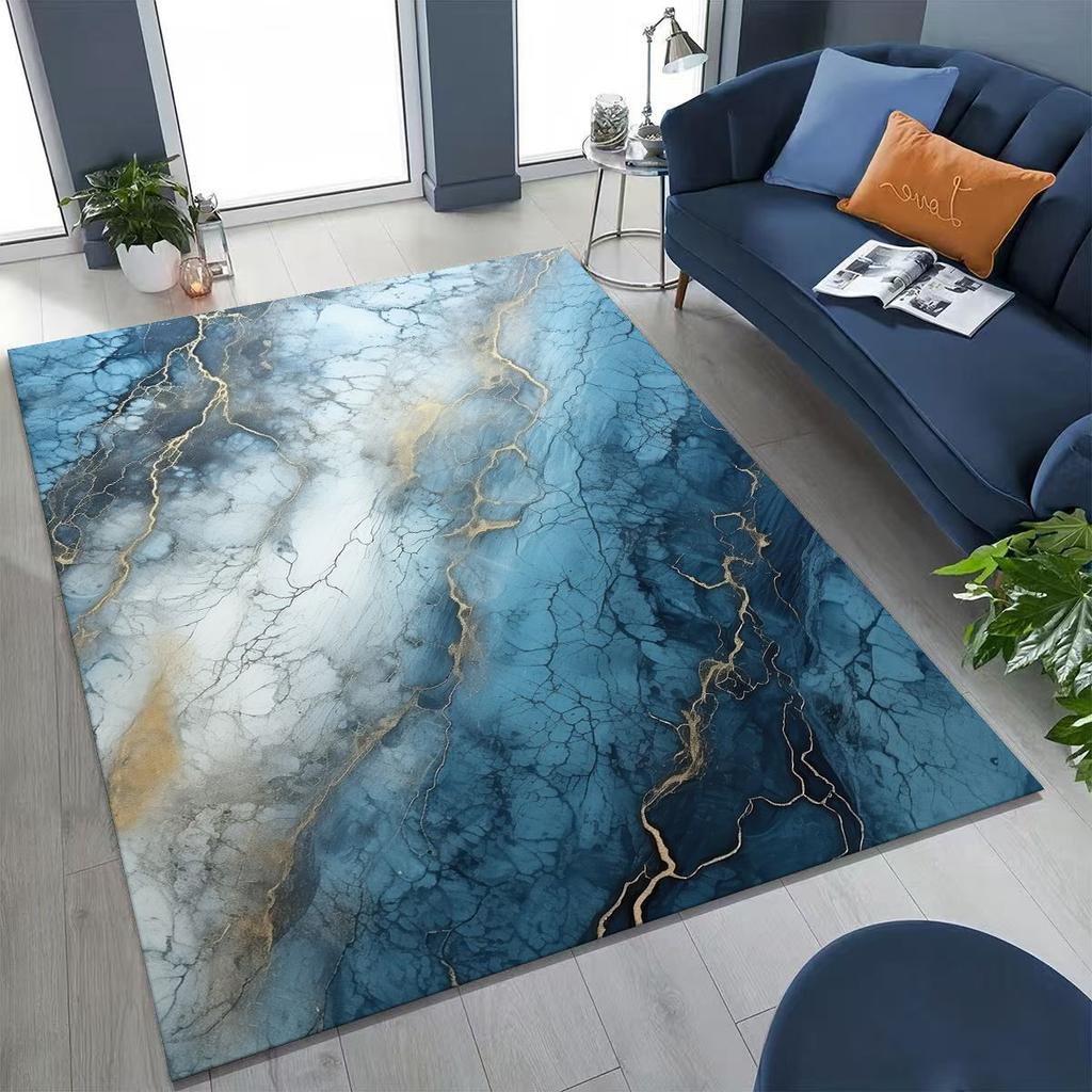 2026 Luxurious Marble Black Green Gold Colorful Stone Texture Rug for Bedroom Living Room Sofa Home Doormat Decor,Non-slip Mat