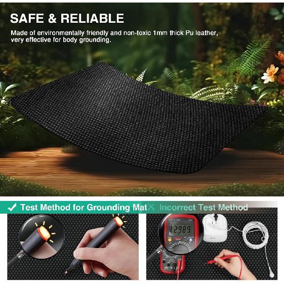 Grounding Mat for Bed, Grounding Pad for Sleep, Anti-Slip PU Leather Grounding Mattress with Grounding Cord, 27''×60‘’, Queen