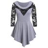 Plus Size Women Solid Floral Lace  Asymmetric Three Quarter Tops Blouse