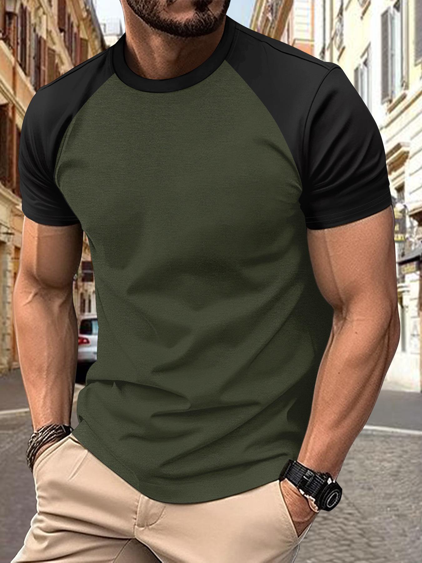 2026 Mens Solid Color Raglan Sleeve Sports T-Shirt - European American Style S армия зеленый 2370₽