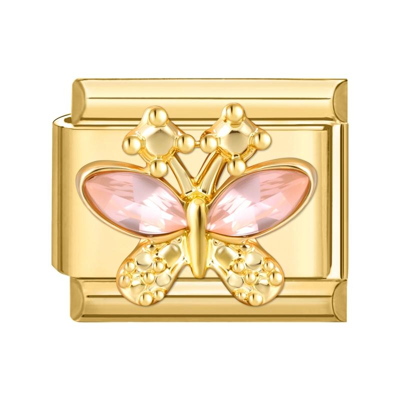 New Gold Color Heart Bow Rabbit Ears Pearl Italian Charm Links Fit 9mm Stainless Steel Bracelet Women Men DIY Making Jewelry
