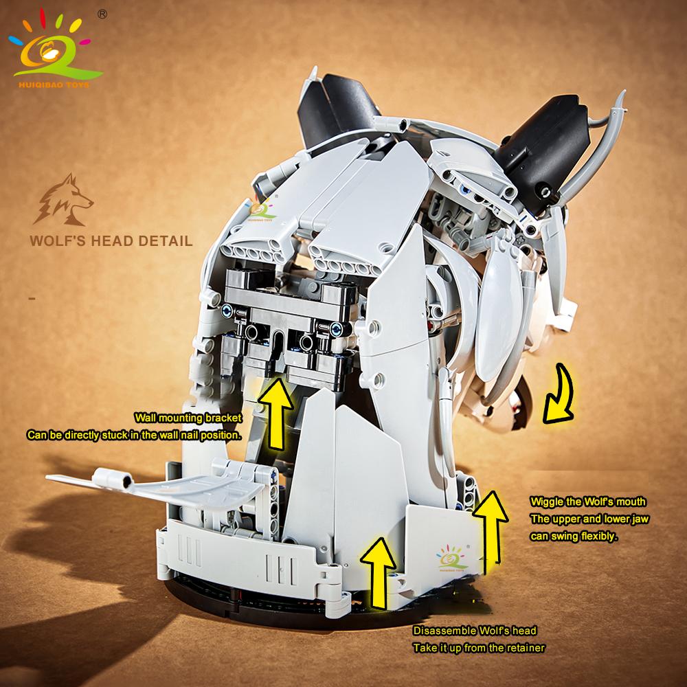 Non-Toxic Moc Creative Wolf Deer Eagle Head Model Building Blocks Animal Pendant Wall Decor Wall Hanging Sculpture Home Decor Toy