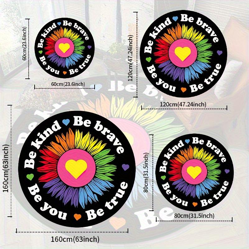 Motivational "Be Kind Be Brave" Doormat, Rainbow Floral Inspirational Mat, Non-Slip Pastel Decor for Bedroom, Home Office